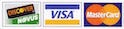 strip of credit cards with visa mastercard and discover