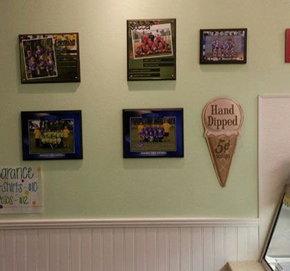 overhead view of buckets of ice cream