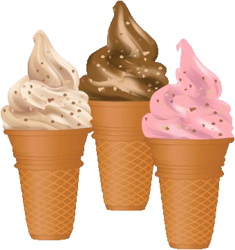 drawing of  three chocolate strawberry and vanilla ice cream cones