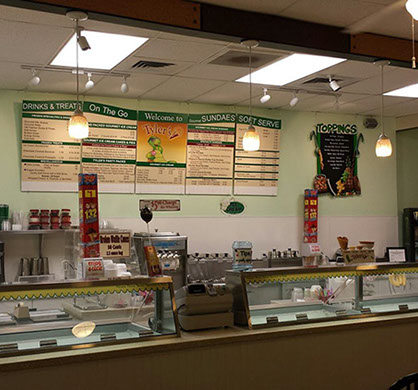 mint chocolate chip ice cream in large tub